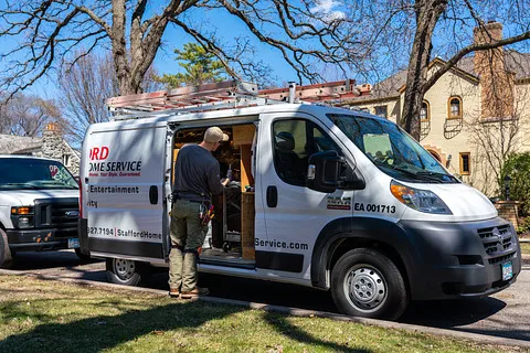 a stafford home service truck driving to perform hvac installation and repair in independence, mn.