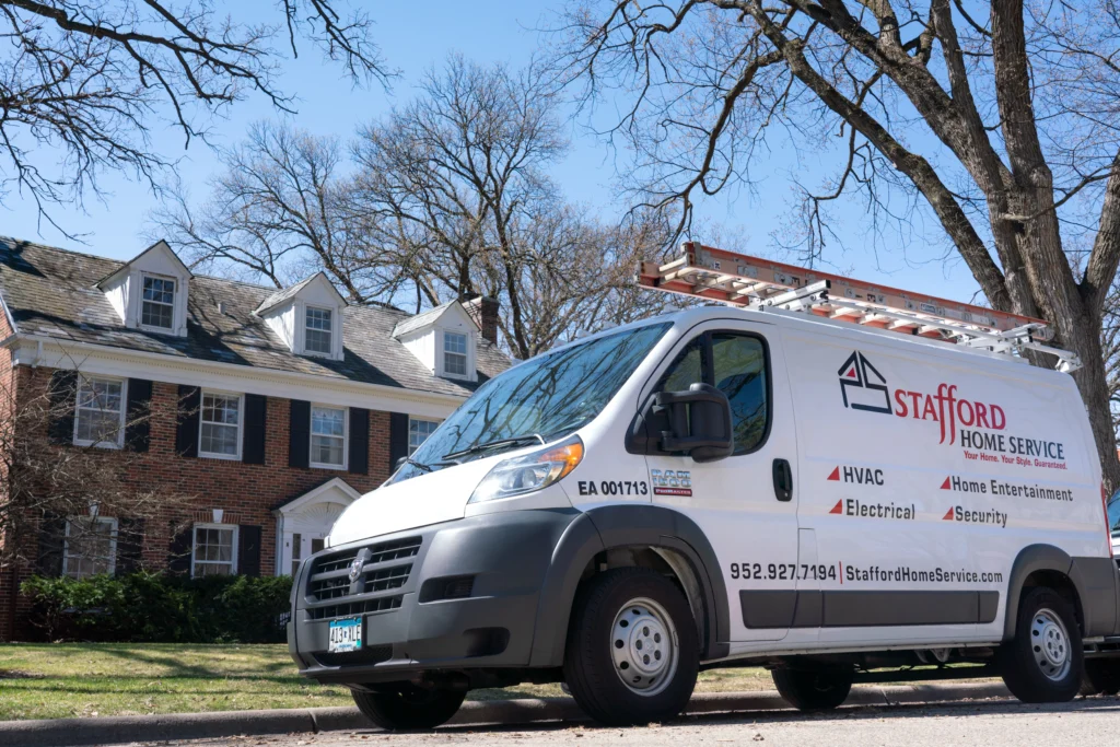 a stafford home service truck driving to perform hvac installation and repair services in mound, mn