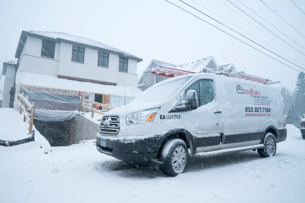 a stafford home service truck driving to perform hvac installation and repair in bloomington, mn.