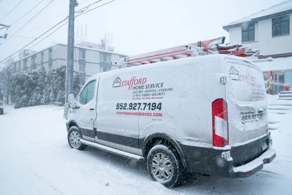 a stafford home service truck driving to perform hvac installation and repair in lilydale, mn.